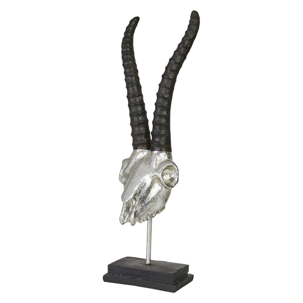 Hansmeier | Steinbock Tischdeko Skulptur | 47 x 15 cm | Silber | Geweih Deko - Hansmeier