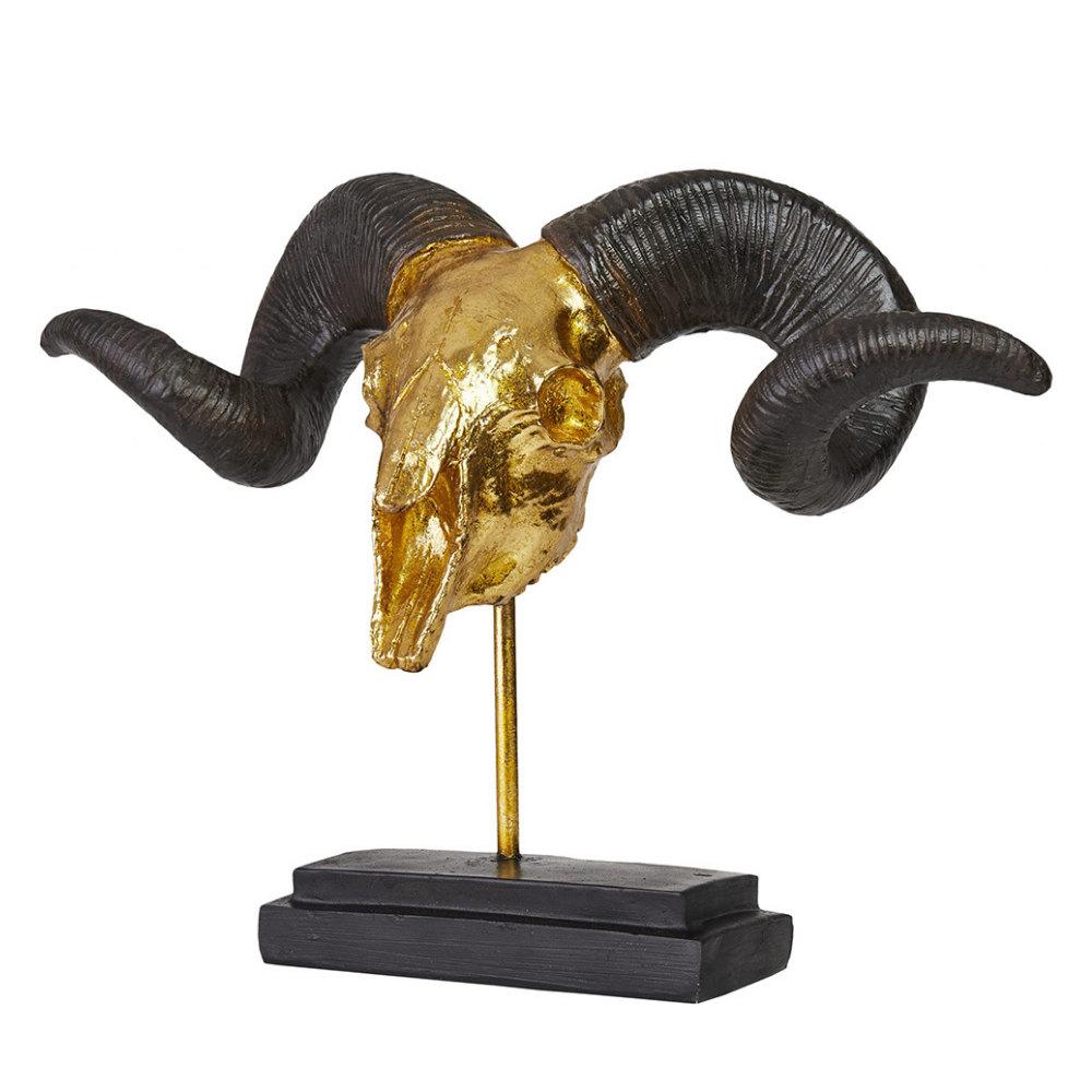 Hansmeier | Widder Tischdeko Skulptur | 39 x 28 cm | Gold | Geweih Deko - Hansmeier