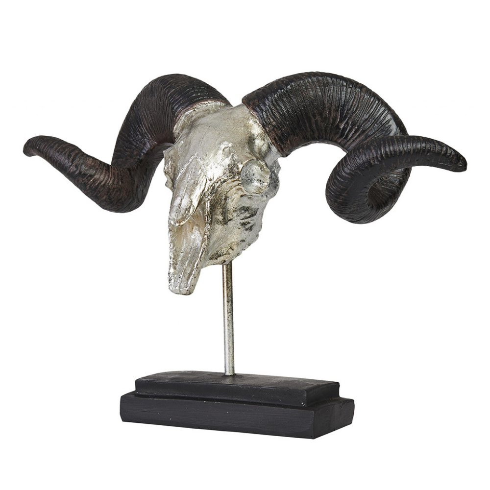 Hansmeier | Widder Tischdeko Skulptur | 39 x 28 cm | Silber | Geweih Deko - Hansmeier