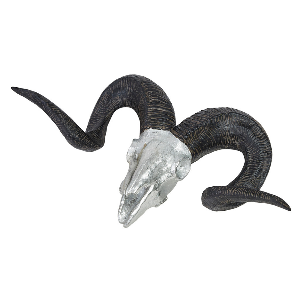 Widderkopf XXL Wanddeko | 64 cm | Silber - Hansmeier