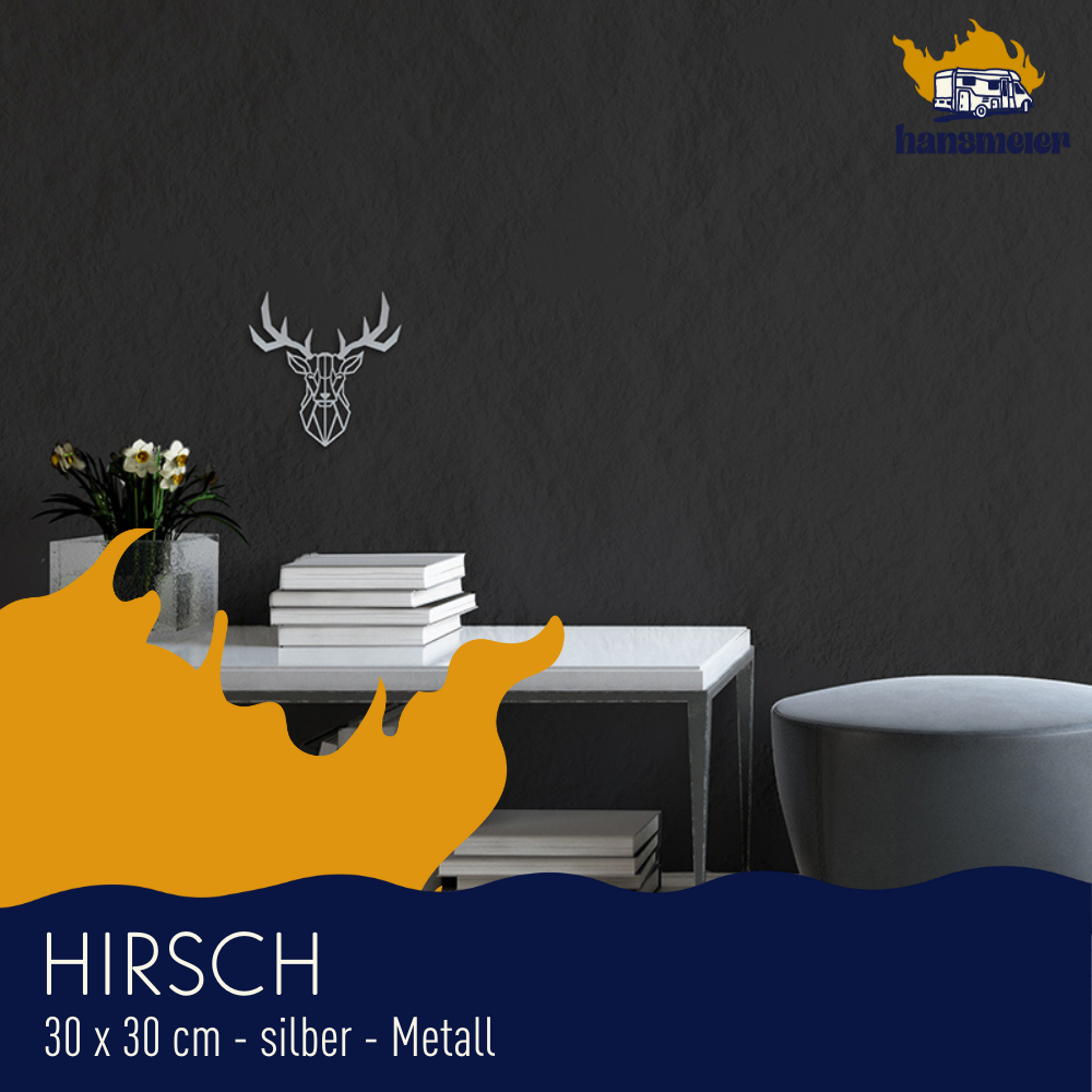 Wanddeko aus Metall | 30 x 30 cm | Silber | Hirsch Geweih - Hansmeier