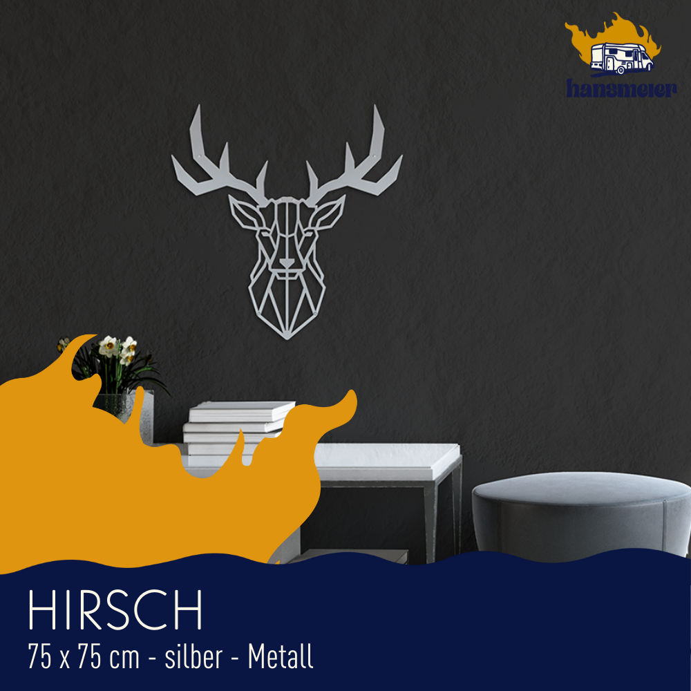 Wanddeko aus Metall | 75 x 75 cm | Silber | Hirsch Geweih - Hansmeier