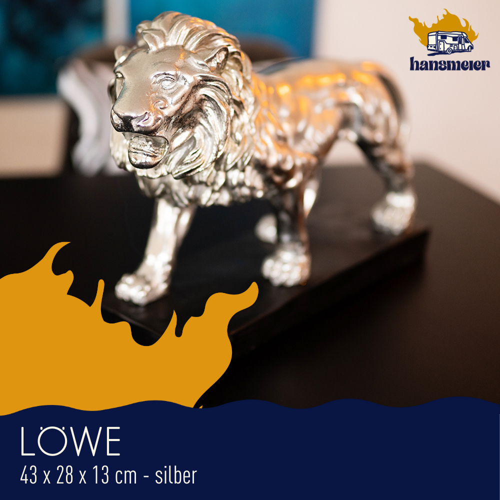 Hansmeier | Löwe Tischdeko Skulptur | 43 x 28 cm | Silber | Löwen Deko - Hansmeier