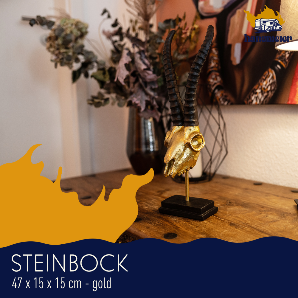 Hansmeier | Steinbock Tischdeko Skulptur | 47 x 15 cm | Gold | Geweih Deko - Hansmeier