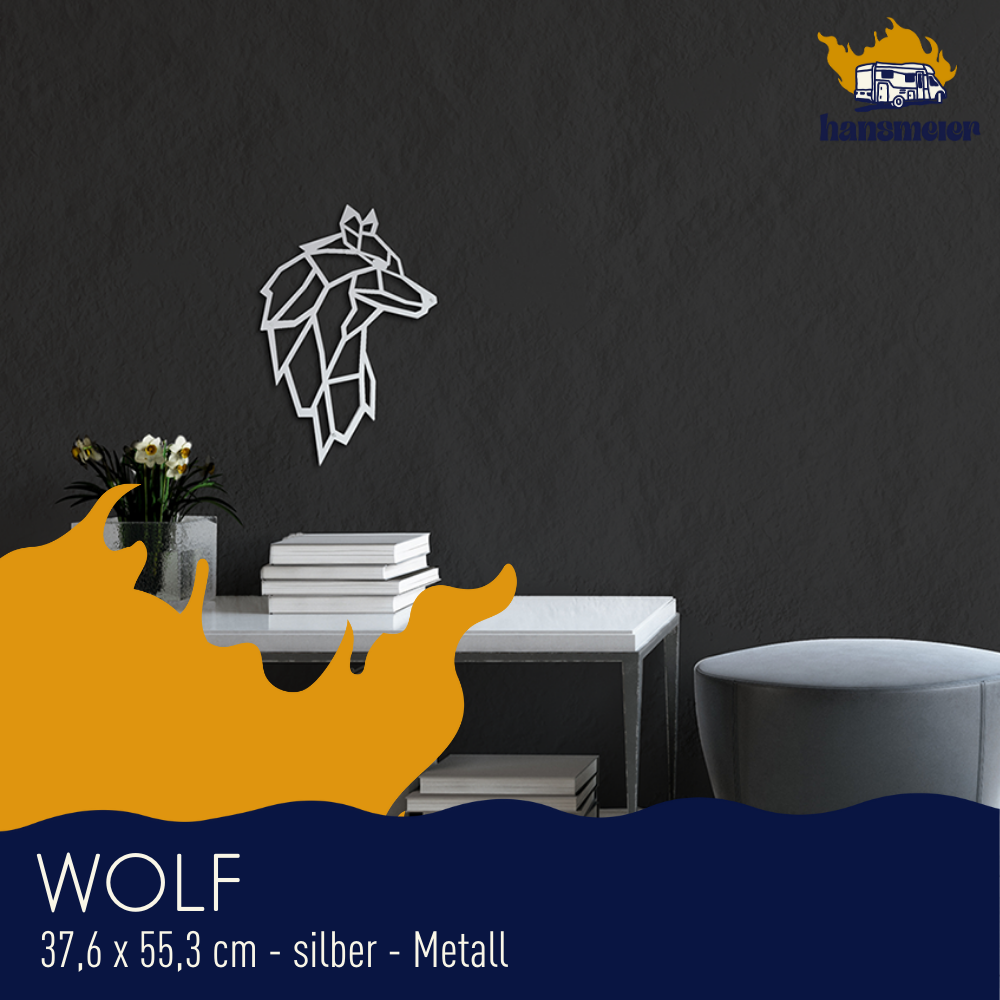 Wanddeko aus Metall | 38 x 55 cm | Wolf Silber - Hansmeier