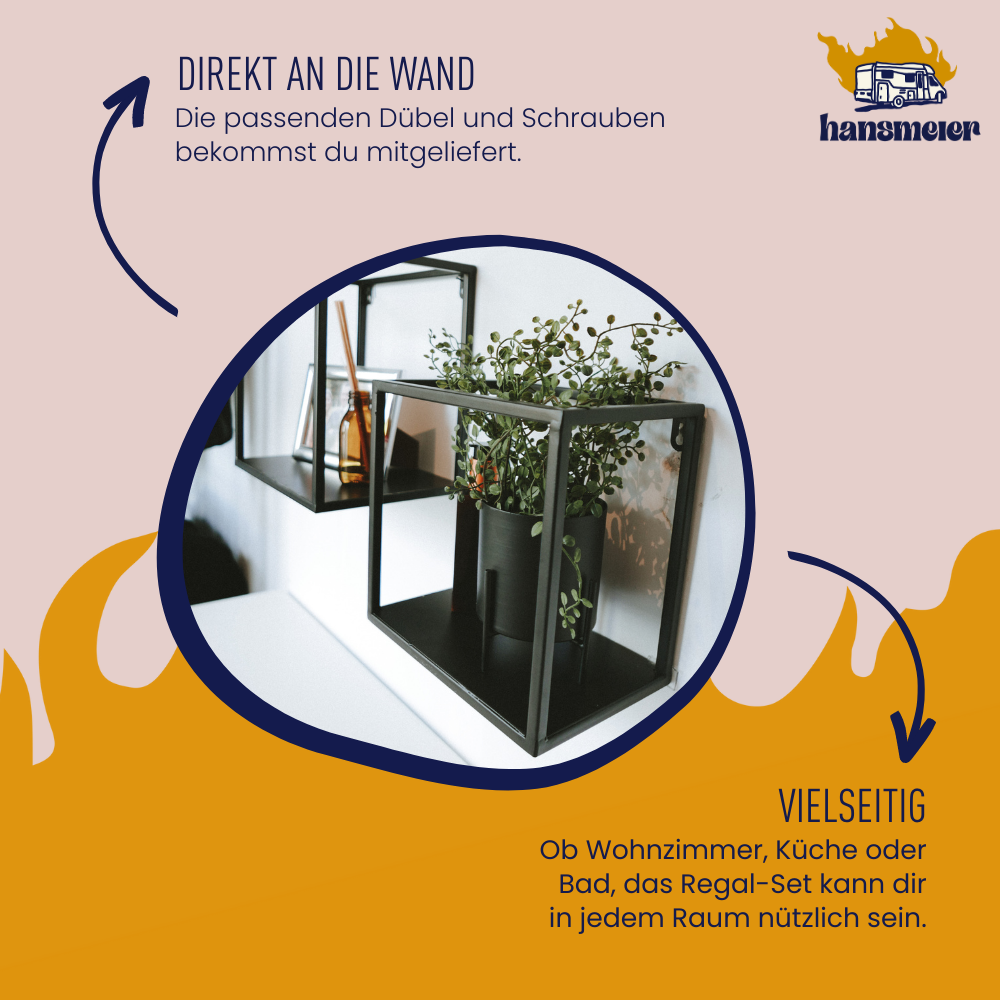 Wandregal aus Metall l Metallregal l 2er Set l Schwarz - Hansmeier