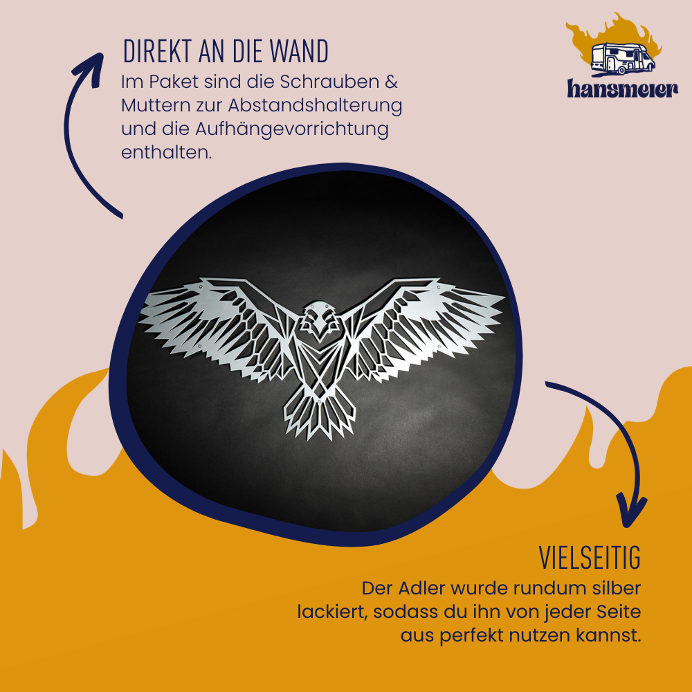 Wanddeko aus Metall | 80 x 35 cm | Adler Silber - Hansmeier