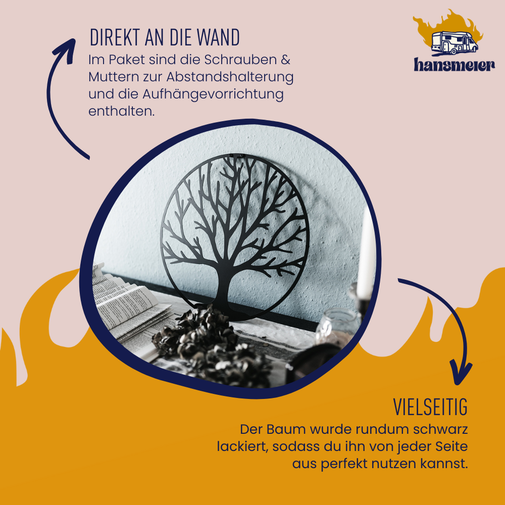 Wanddeko aus Metall | 40x40cm | Baum | Metalldeko Industrial - Hansmeier