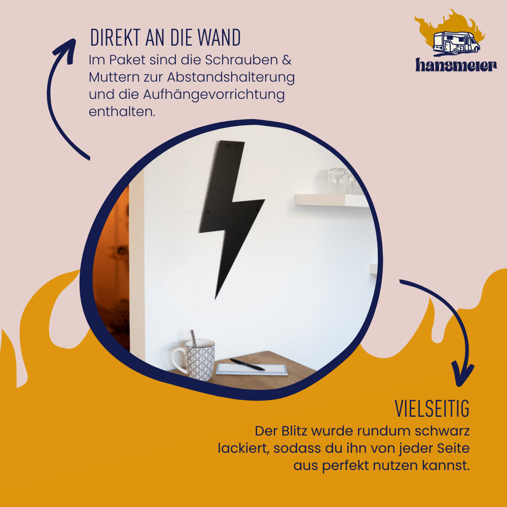 Wanddeko aus Metall | 25 x 50 cm | Blitz | Metalldeko Industrial - Hansmeier