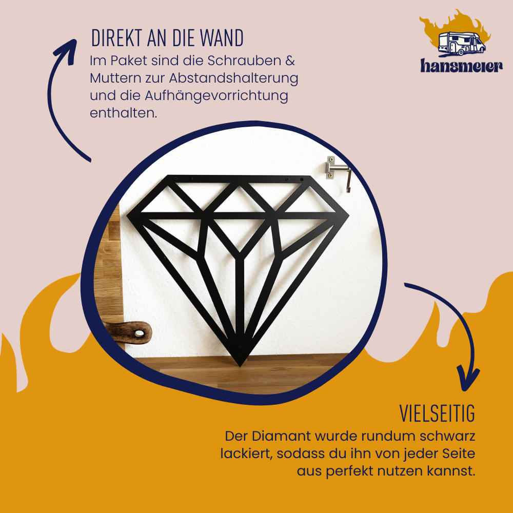 Wanddeko aus Metall | 42 x 48 cm | Diamant | Metalldeko Industrial - Hansmeier