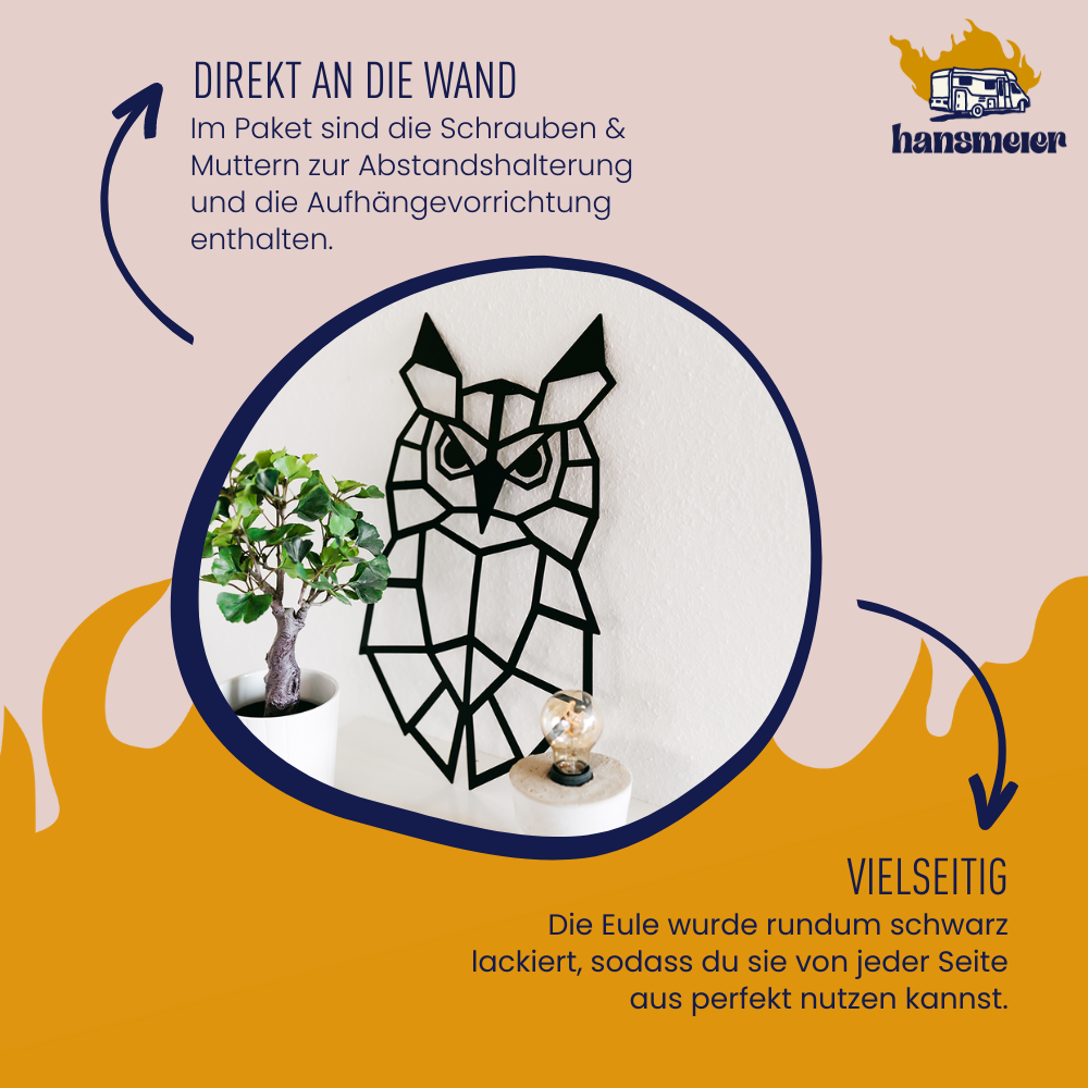 Wanddeko aus Metall | 32 x 55 cm | Eule | Metalldeko Industrial - Hansmeier