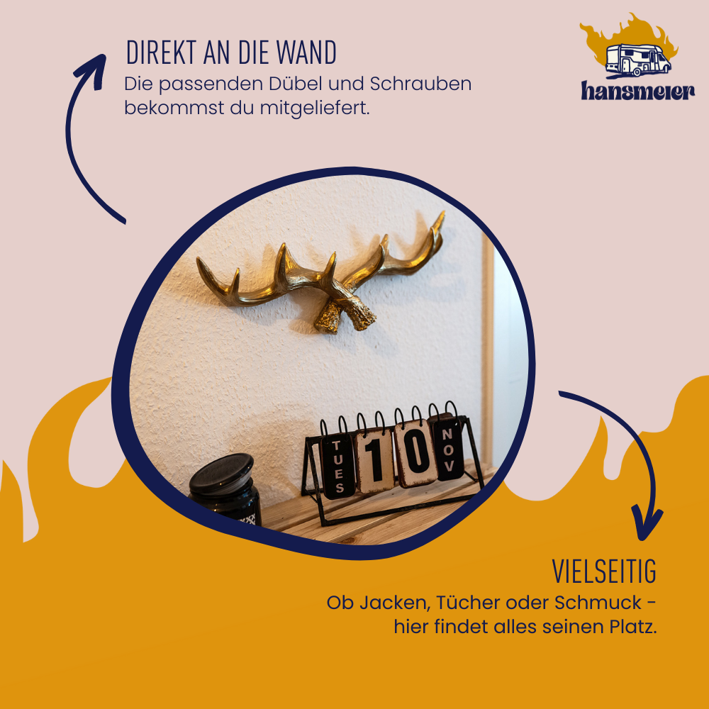 Geweih Garderobe | 49 cm | Gold | Kleiderhaken - Hansmeier