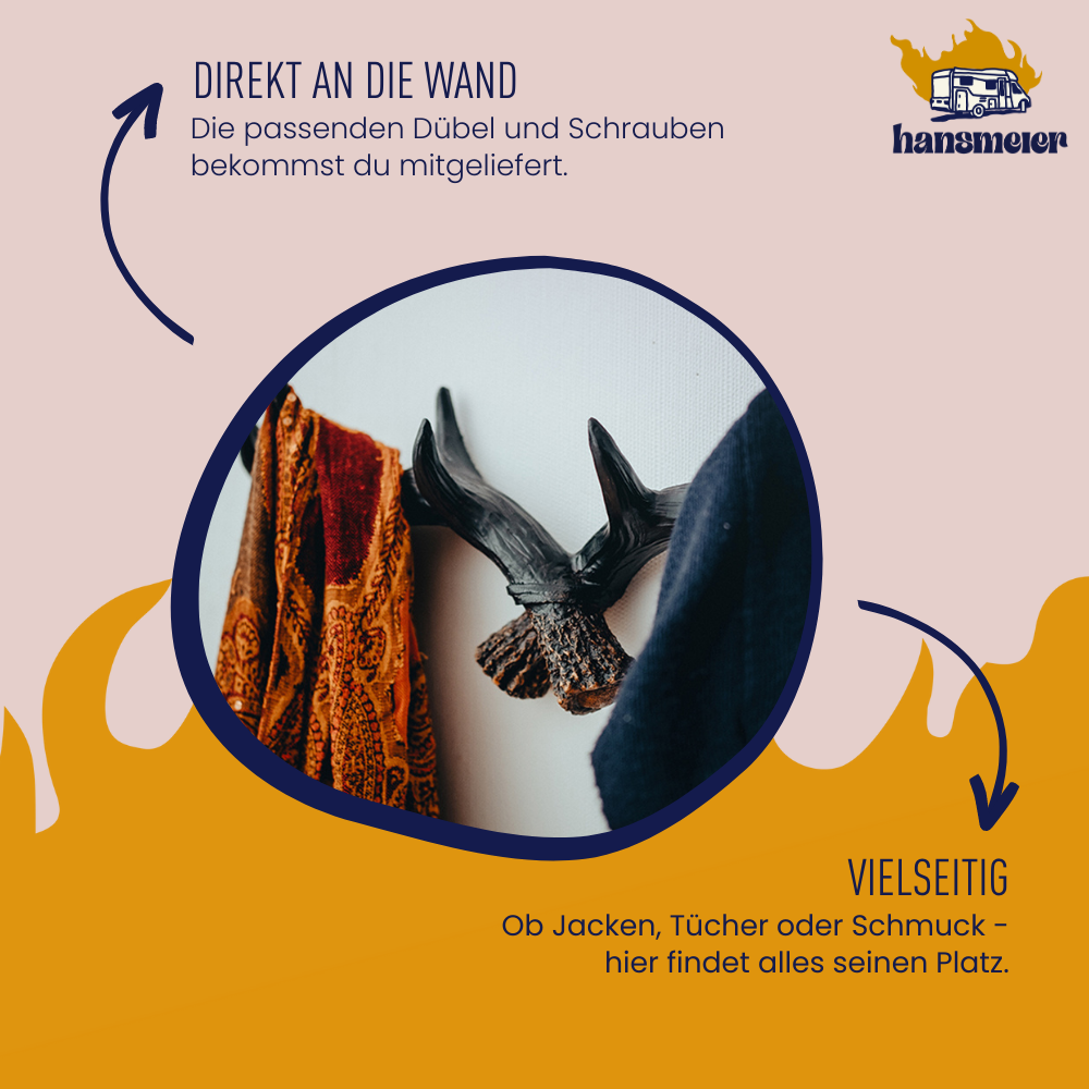 Geweih Garderobe | 49 cm | Schwarz | Kleiderhaken - Hansmeier