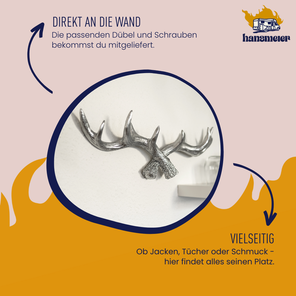 Geweih Garderobe | 49 cm | Silber | Kleiderhaken - Hansmeier