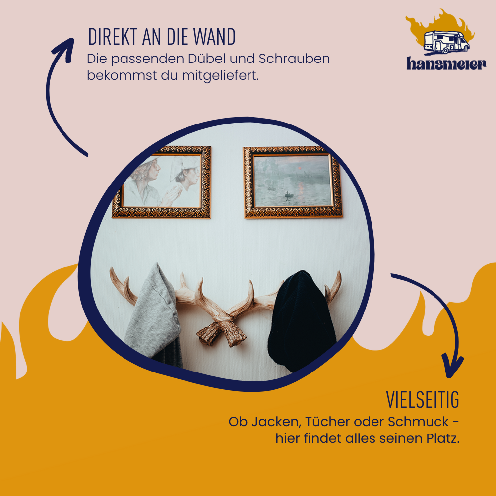 Geweih Garderobe | 49 cm | Vintage Natur | Kleiderhaken - Hansmeier