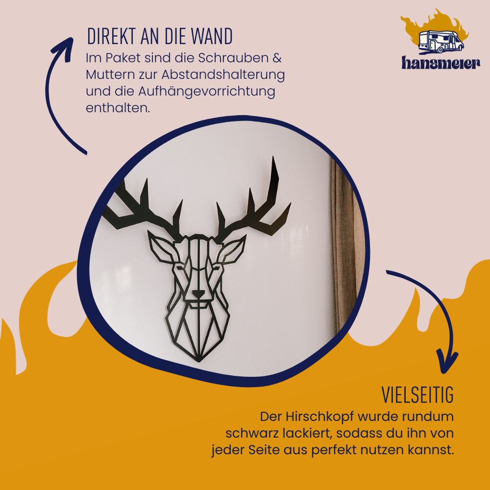 Wanddeko aus Metall | 100 x 100 cm | Hirschkopf Geweih - Hansmeier
