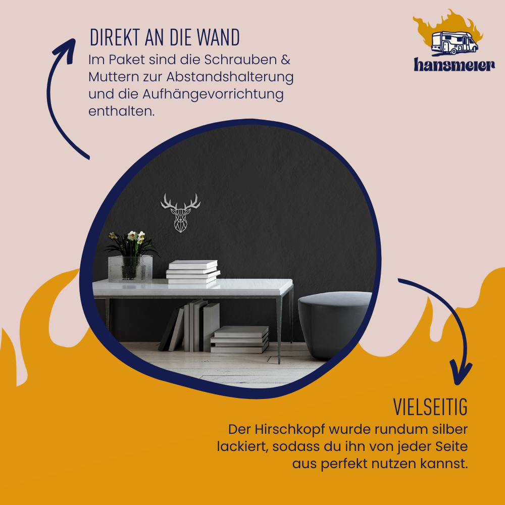 Wanddeko aus Metall | 30 x 30 cm | Silber | Hirsch Geweih - Hansmeier