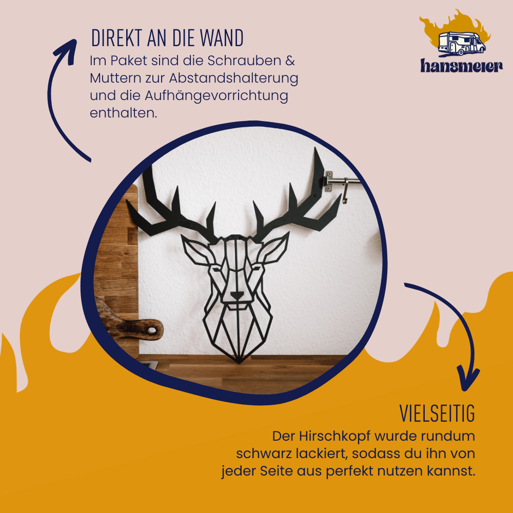 Wanddeko aus Metall | 50 x 50 cm | Hirschkopf Geweih - Hansmeier