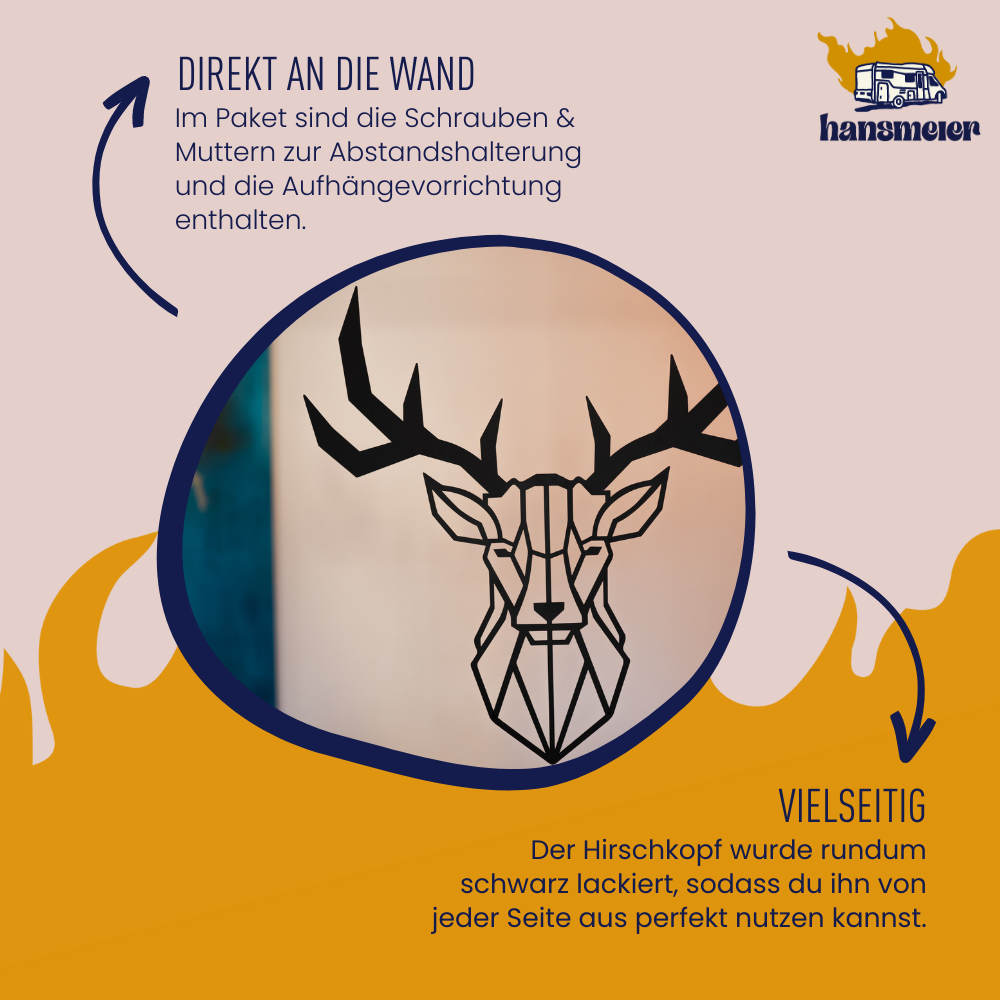 Wanddeko aus Metall | 75 x 75 cm | Hirschkopf Geweih - Hansmeier