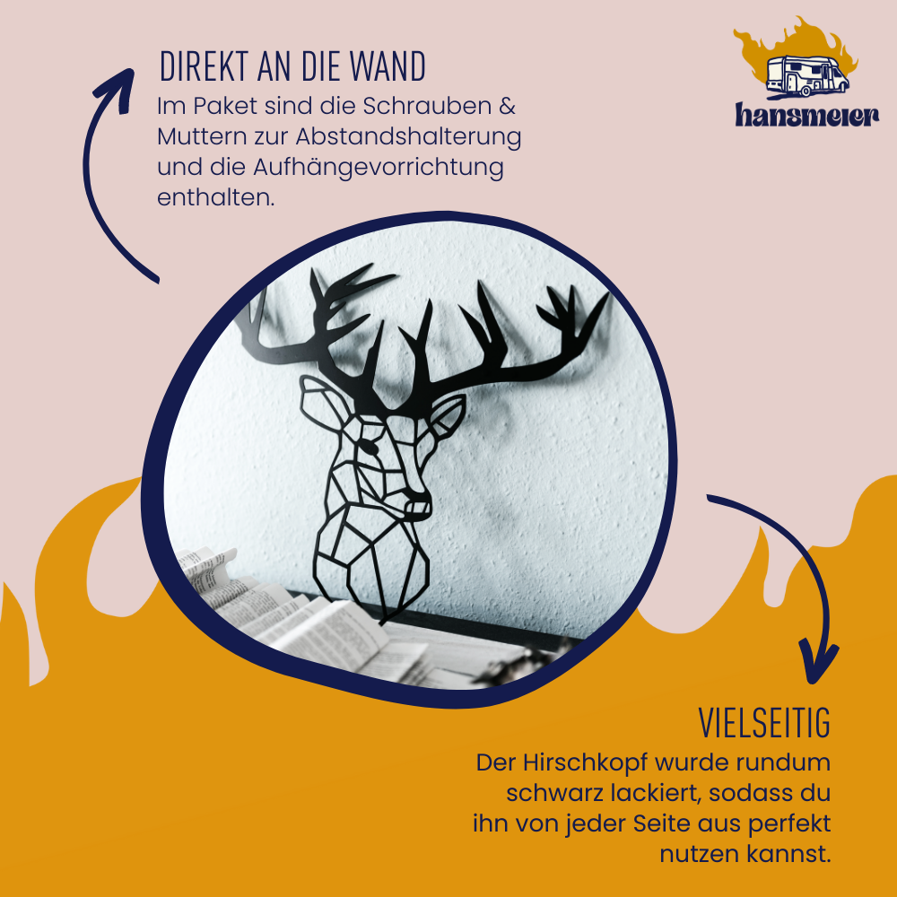 Wanddeko aus Metall | 42 x 47 cm | Hirsch | Metalldeko Industrial - Hansmeier