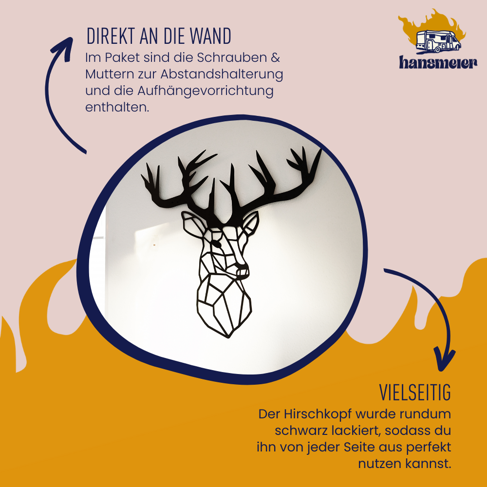 Wanddeko aus Metall | 83 x 93 cm | Hirsch | Metalldeko Industrial - Hansmeier