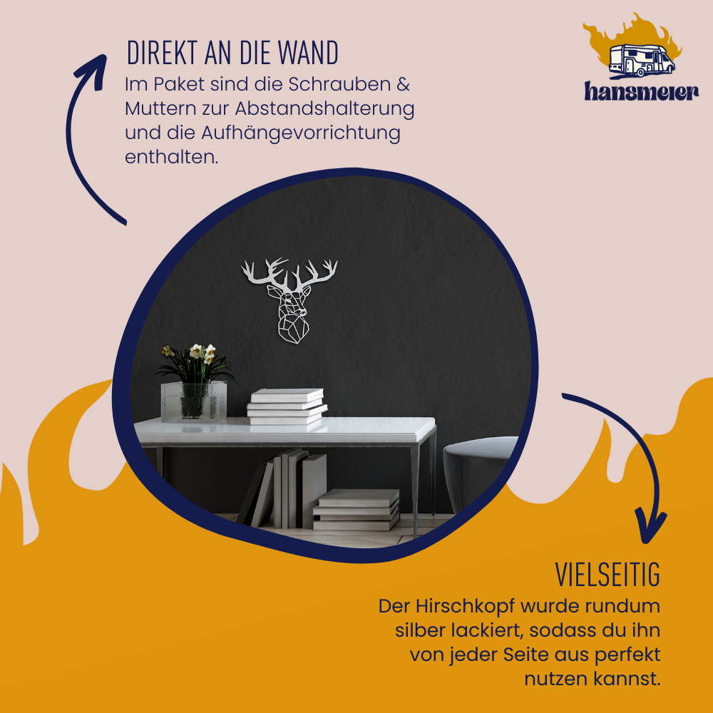 Wanddeko aus Metall | 42 x 47 cm | Hirsch Silber - Hansmeier