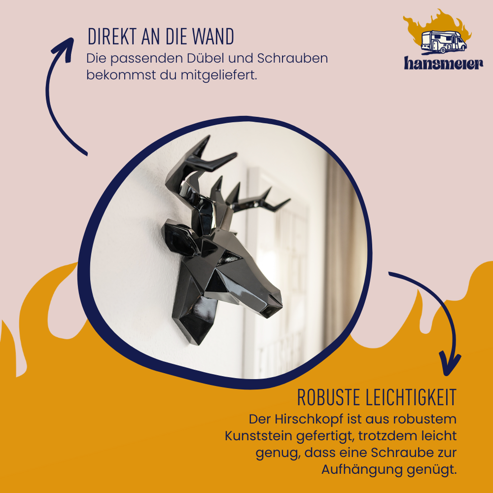 Hirsch Wanddeko Skulptur Schwarz - 42x41cm - Hansmeier