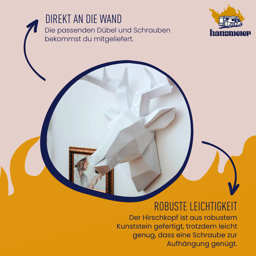 Hirschgeweih Wanddeko | 42 x 41 cm | Weiß - Hansmeier