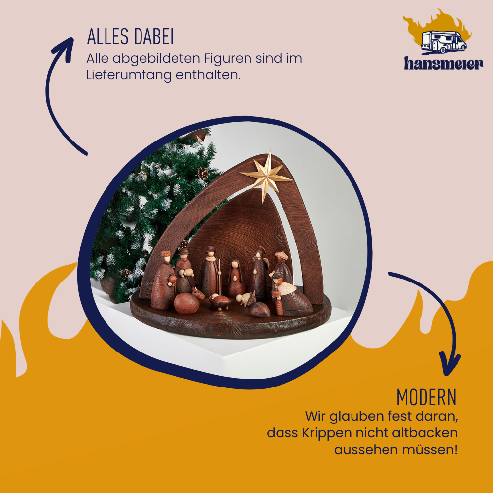 Krippe für Weihnachten | 58x45x39 cm | inkl. Krippenfiguren - Hansmeier