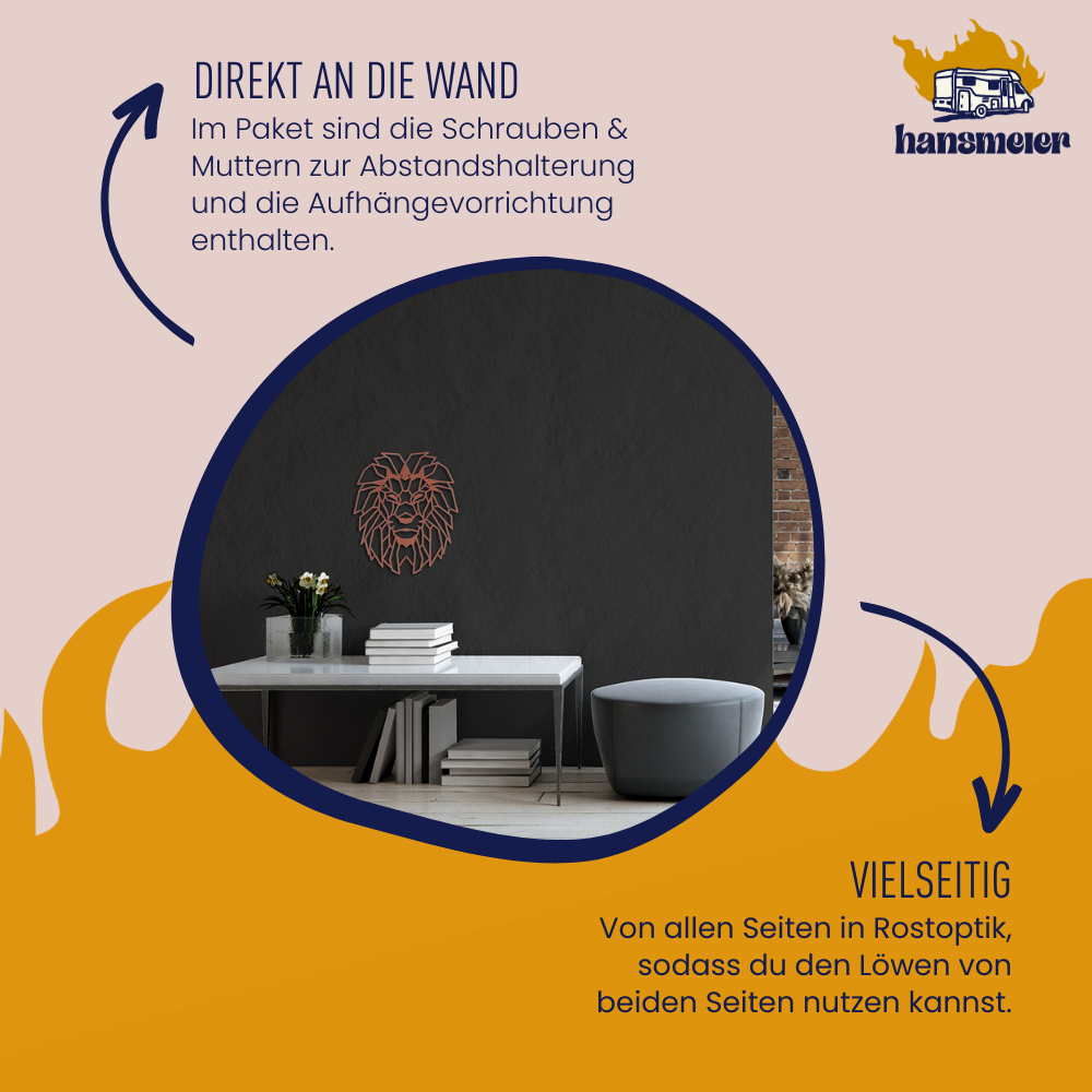 Wanddeko aus Metall | 42 x 50 cm | Löwe Rost - Hansmeier