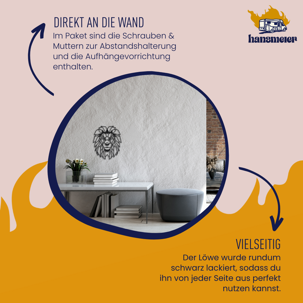 Wanddeko aus Metall | 42 x 50 cm | Löwe Schwarz - Hansmeier