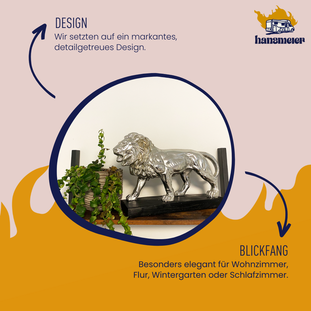 Hansmeier | Löwe Tischdeko Skulptur | 43 x 28 cm | Silber | Löwen Deko - Hansmeier