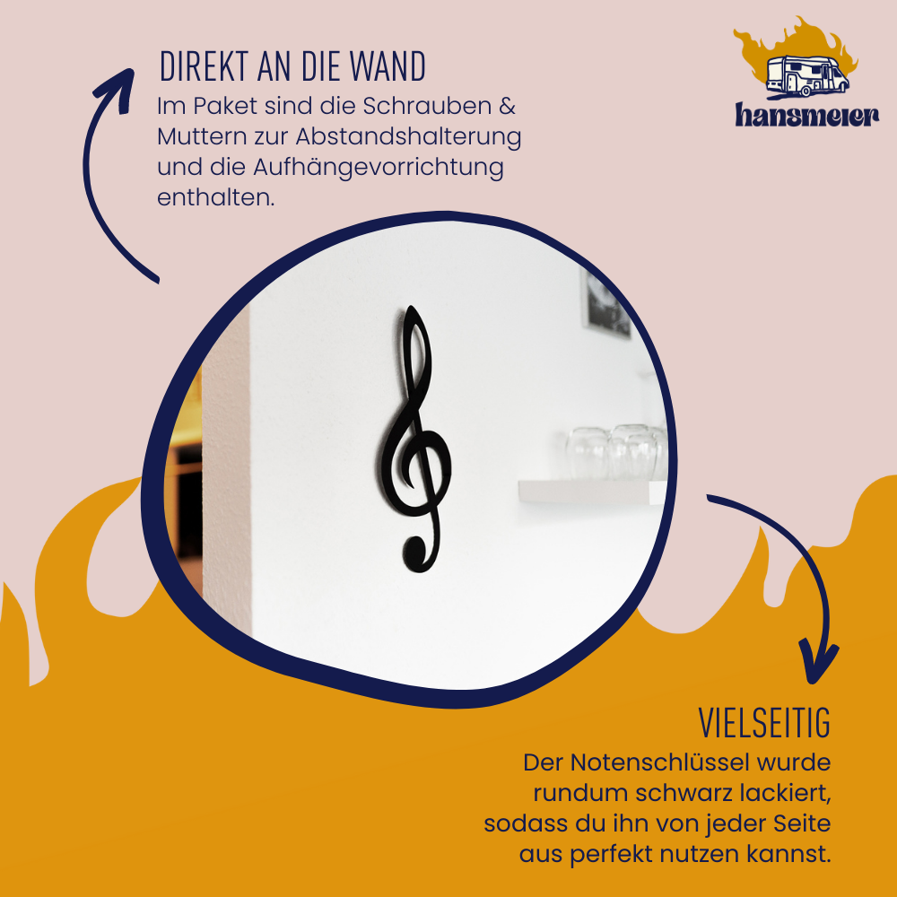 Wanddeko aus Metall | 17 x 40 cm | Notenschlüssel | Metalldeko Industrial - Hansmeier