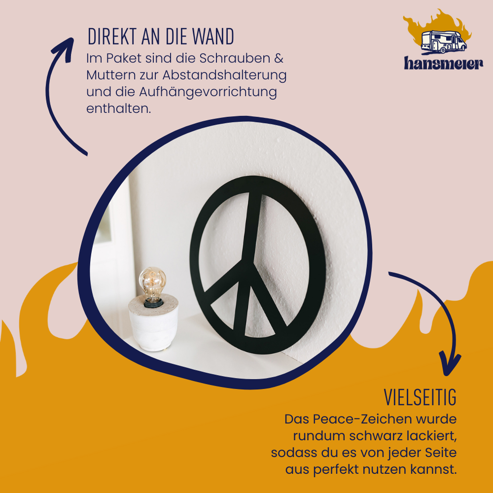 Wanddeko aus Metall | 40 x 40 cm | Peace | Metalldeko Industrial - Hansmeier