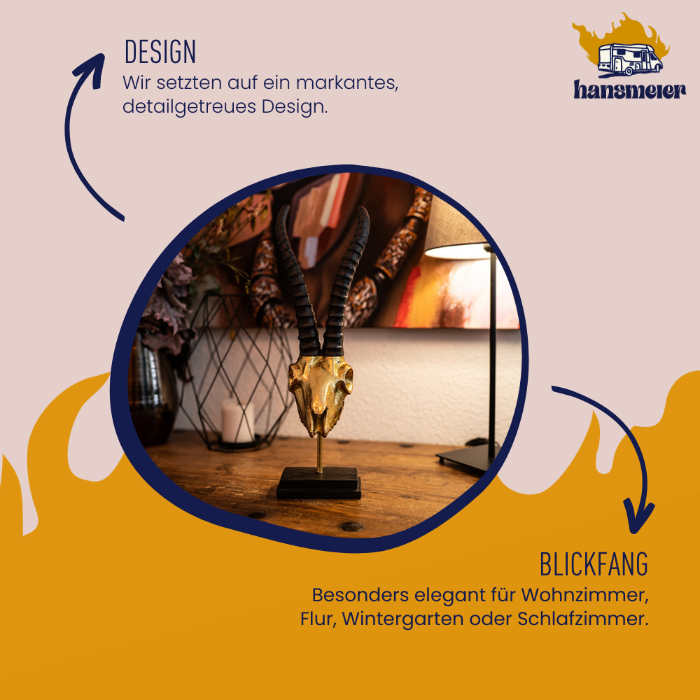 Hansmeier | Steinbock Tischdeko Skulptur | 47 x 15 cm | Gold | Geweih Deko - Hansmeier