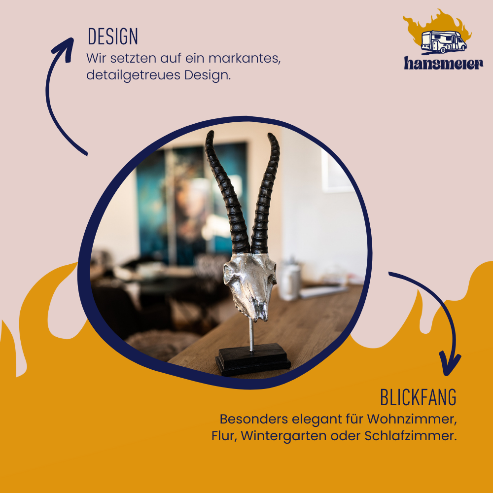 Hansmeier | Steinbock Tischdeko Skulptur | 47 x 15 cm | Silber | Geweih Deko - Hansmeier