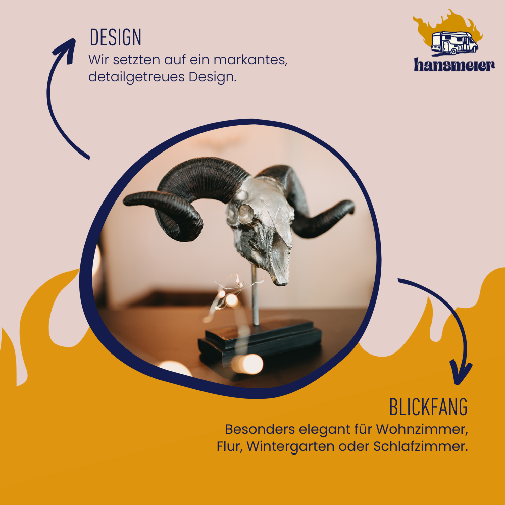 Hansmeier | Widder Tischdeko Skulptur | 39 x 28 cm | Silber | Geweih Deko - Hansmeier