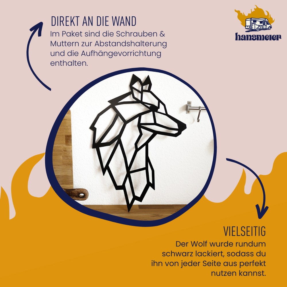 Wanddeko aus Metall | 38 x 55 cm | Wolf | Metalldeko Industrial - Hansmeier