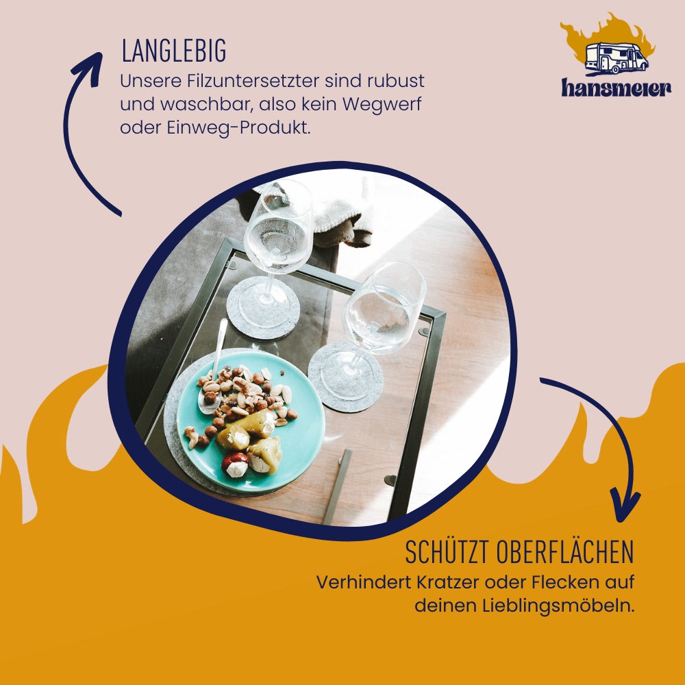 Untersetzer aus Filz | Grau | 4er Set | 10 cm - Hansmeier