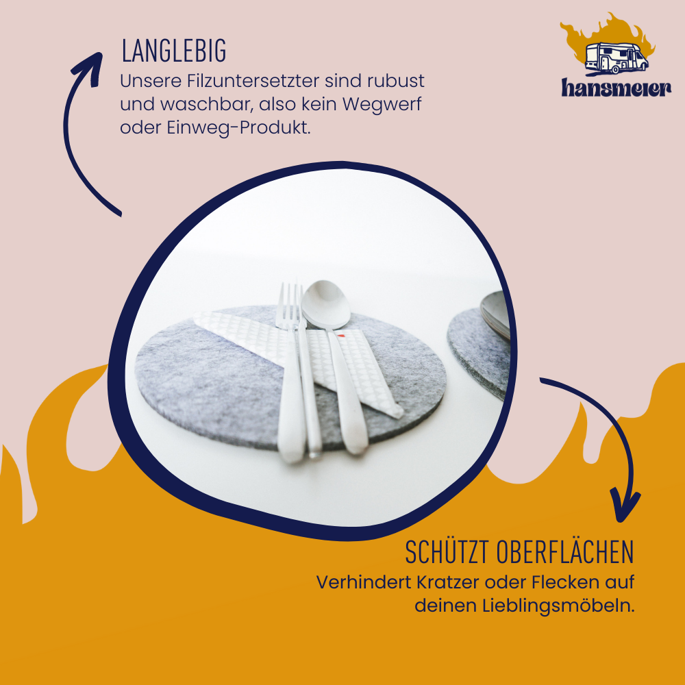 Untersetzer aus Filz | Grau | 2er Set | 20 cm - Hansmeier