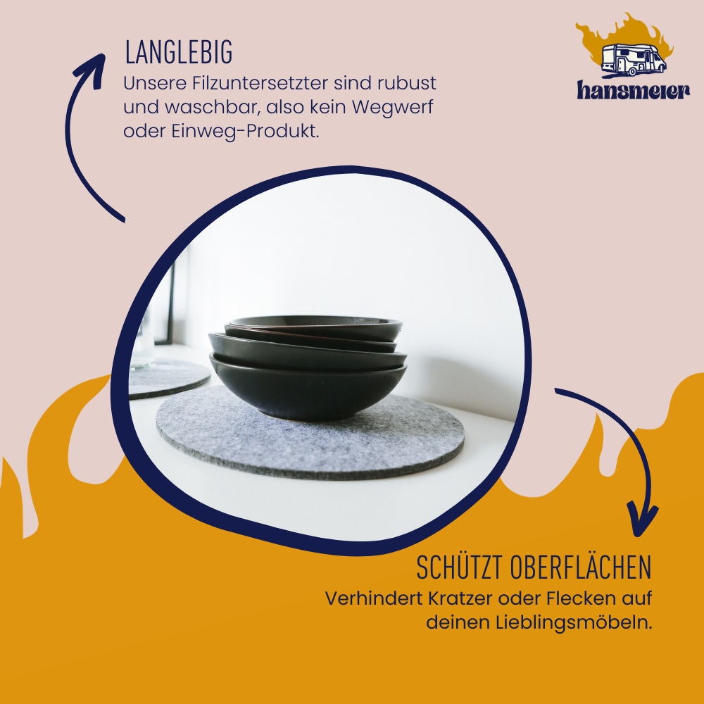 Untersetzer aus Filz | Grau | 4er Set | 30 cm - Hansmeier