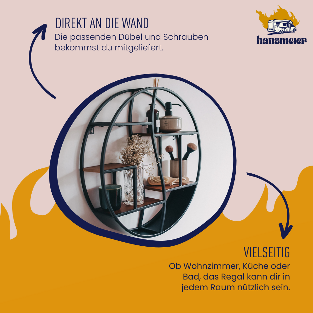 Wandregal aus Metall | Durchmesser 56cm, 12cm Tiefe - Hansmeier
