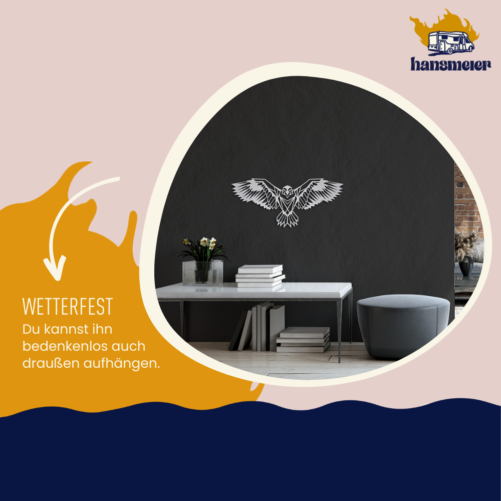 Wanddeko aus Metall | 80 x 35 cm | Adler Silber - Hansmeier
