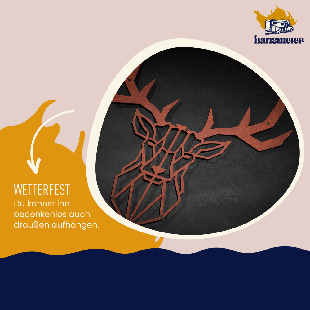 Wanddeko aus Metall | 50 x 50 cm | Rost | Hirsch Geweih - Hansmeier