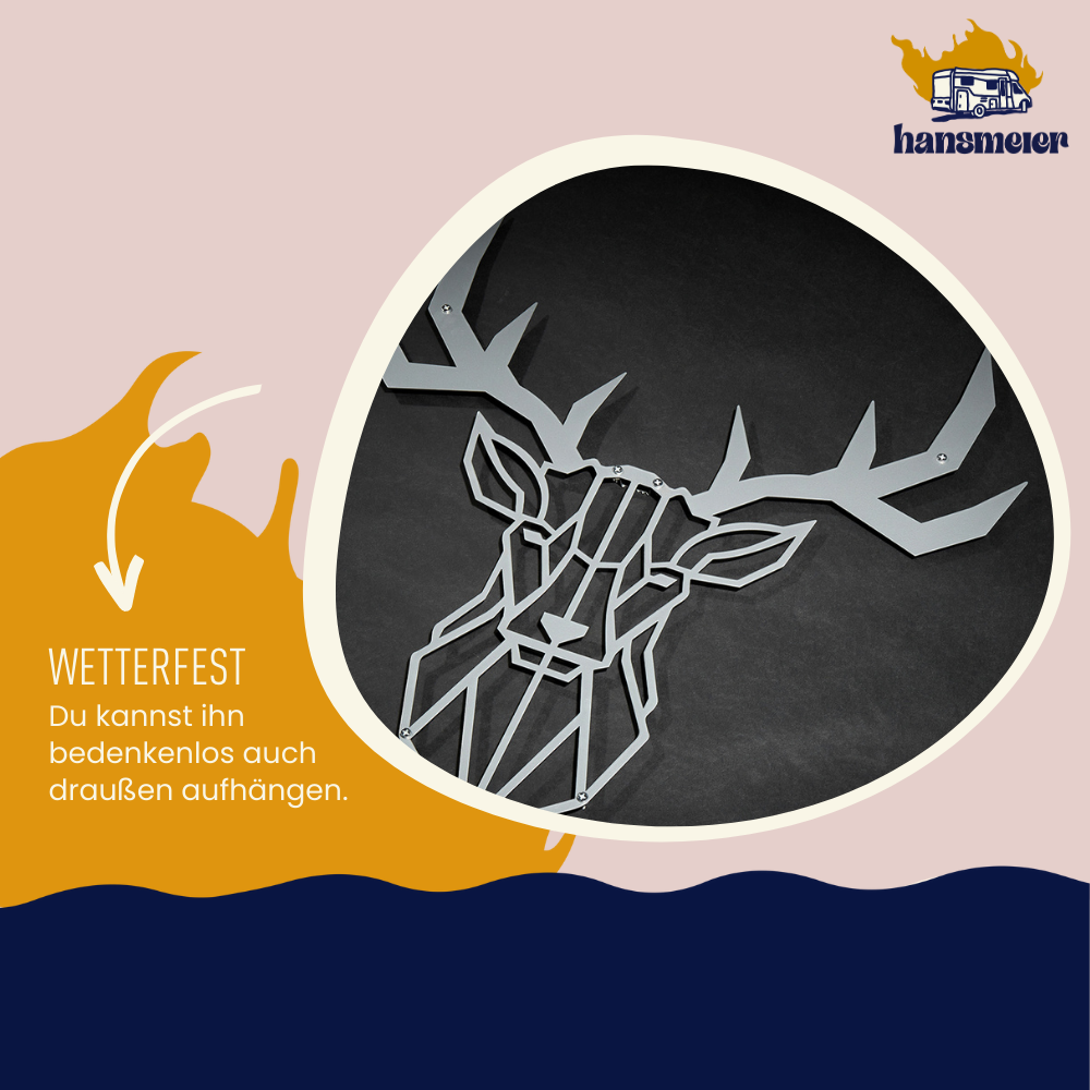 Wanddeko aus Metall | 75 x 75 cm | Silber | Hirsch Geweih - Hansmeier