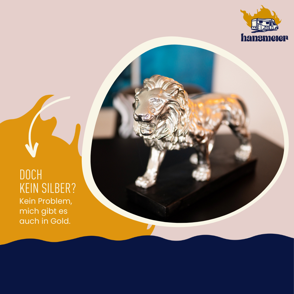Hansmeier | Löwe Tischdeko Skulptur | 43 x 28 cm | Silber | Löwen Deko - Hansmeier