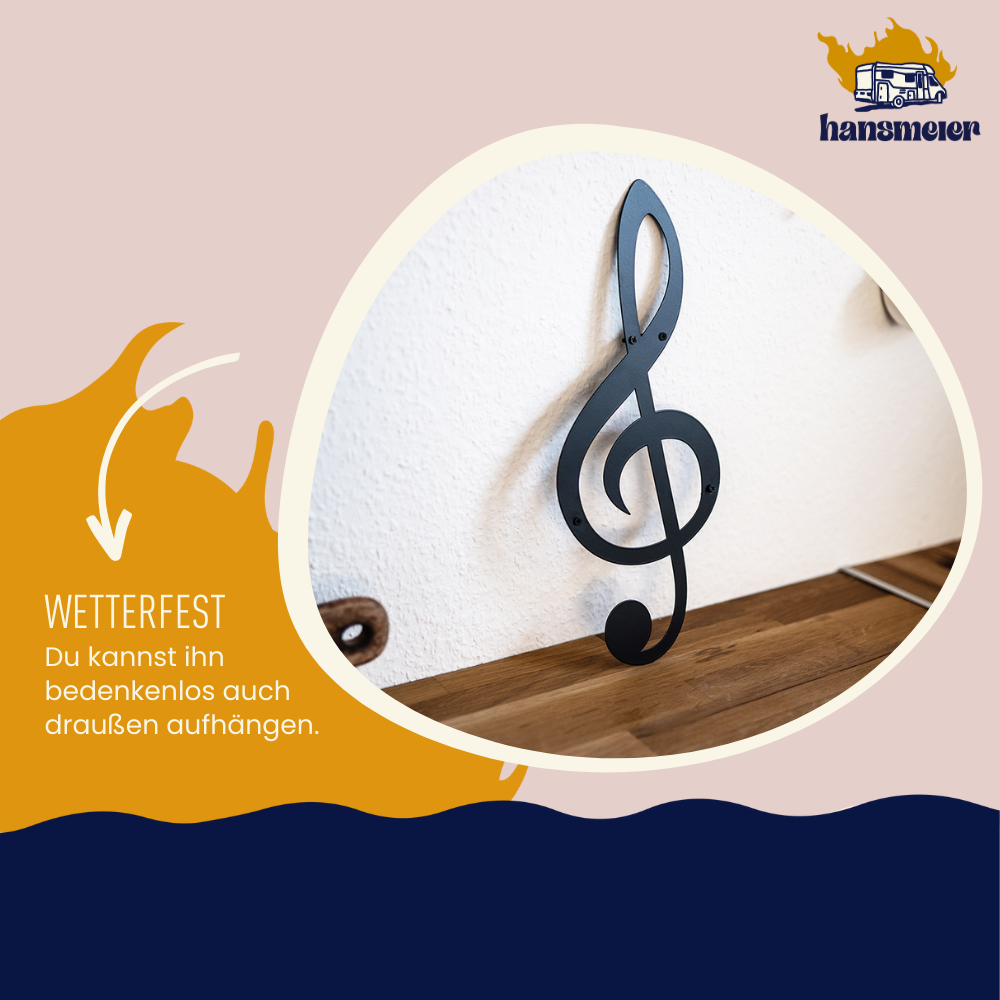 Wanddeko aus Metall | 17 x 40 cm | Notenschlüssel | Metalldeko Industrial - Hansmeier