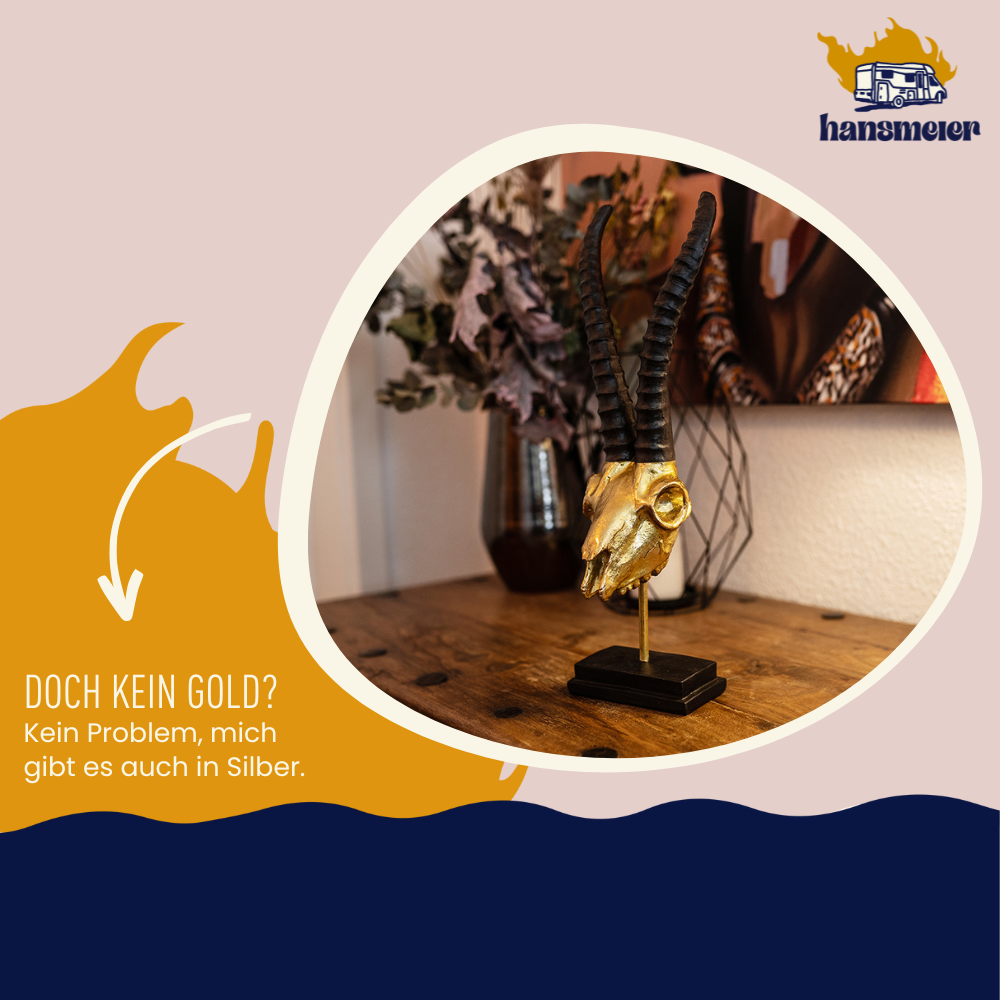 Hansmeier | Steinbock Tischdeko Skulptur | 47 x 15 cm | Gold | Geweih Deko - Hansmeier