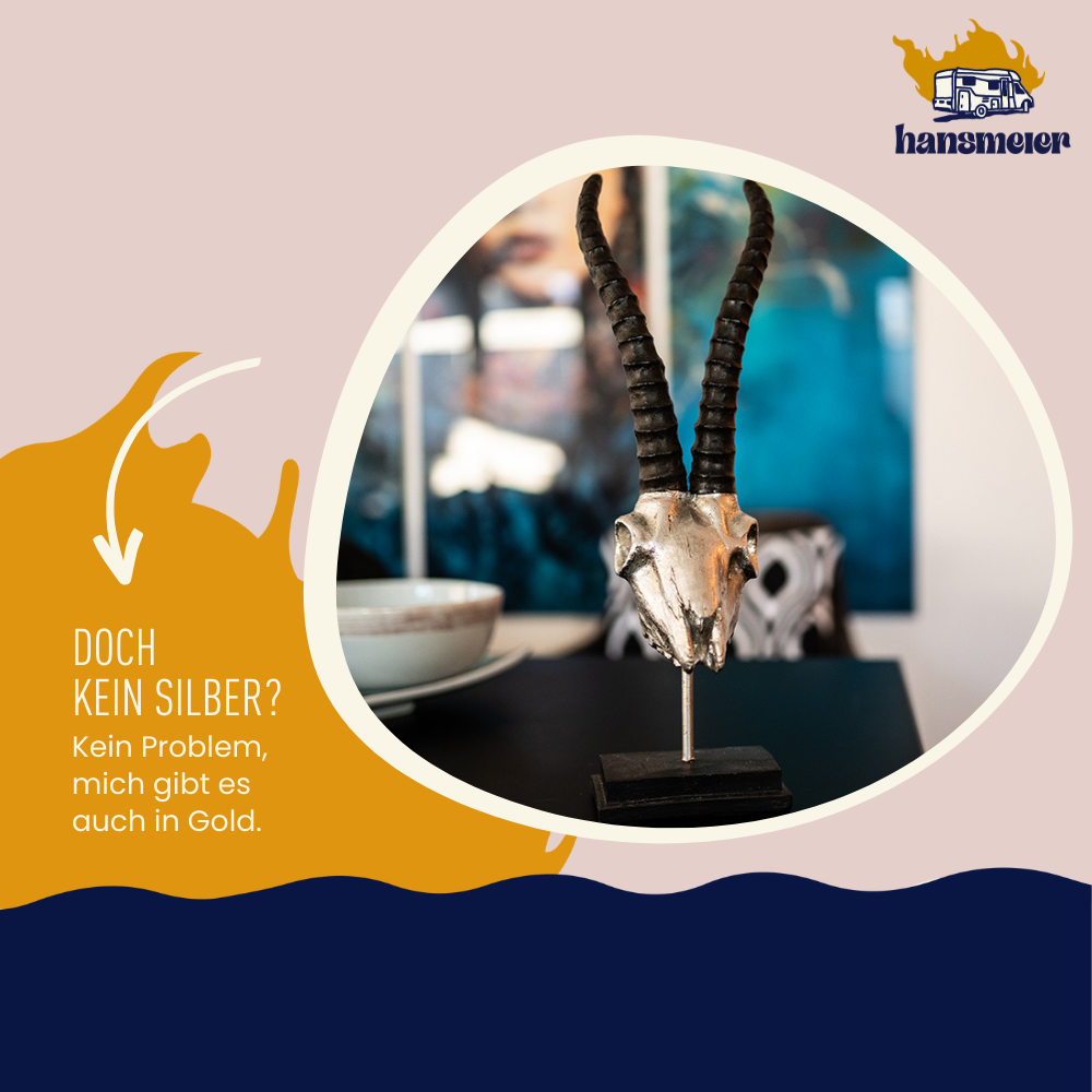 Hansmeier | Steinbock Tischdeko Skulptur | 47 x 15 cm | Silber | Geweih Deko - Hansmeier