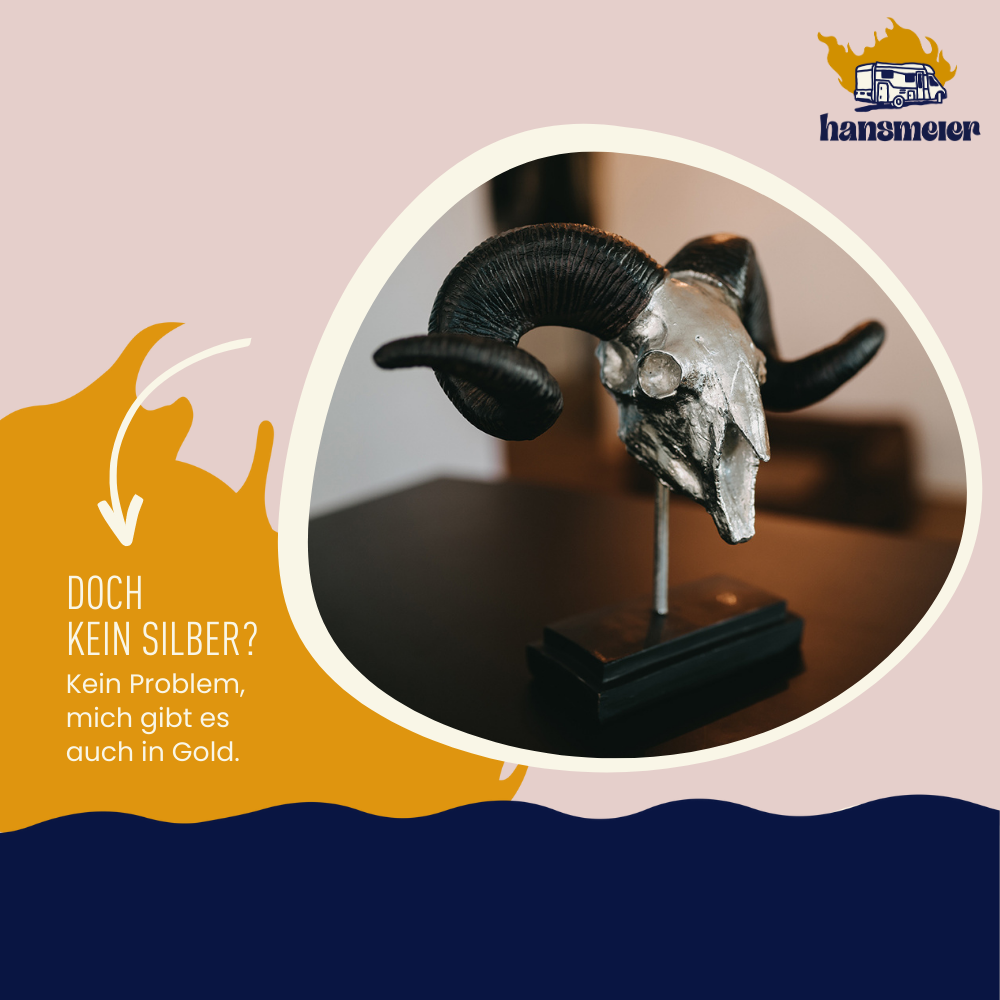 Hansmeier | Widder Tischdeko Skulptur | 39 x 28 cm | Silber | Geweih Deko - Hansmeier